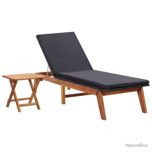 Chaise longue avec table R�sine tress�e et bois d'acacia massif