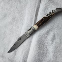 Couteau de poche avec tire bouchon plaquettes bois de cerf