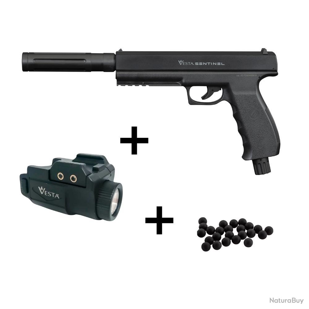 Pack Pistolet Sentinel Cabibre 50 avec Lampe Tactique - Armes à balles  caoutchouc de catégorie D (14865773)