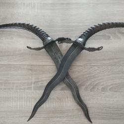 Paire de dague Touareg d&eacute;but XX &egrave;me corne d'antilope fer forg&eacute; lame courb&eacute;es