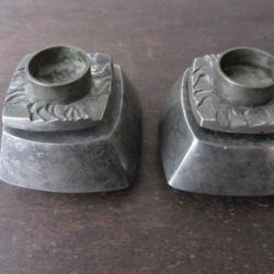 Paire de bougeoirs Hadani studio 1970 - Bronze argent&eacute;