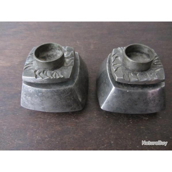 Paire de bougeoirs Hadani studio 1970 - Bronze argent�