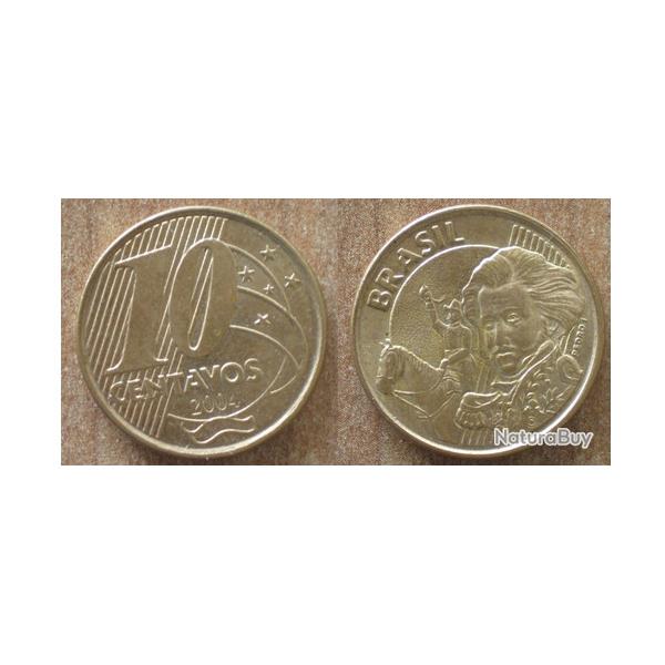 Bresil 10 Centavos 2004 Piece Reals Cruzeiros Centavo Amerique Sud Cruzados