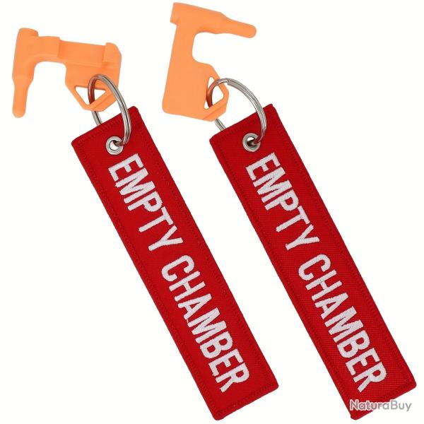 Lot 2 �tiquettes Chambre Vide Brod�es Rouges Porte-Cl�s S�curit� Fusil Pistolet Universel