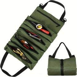 Organisateur d'Outils Vert Roulant Robuste Multi-Poches Multi-Compartiments Sangle R&eacute;glable 49x28cm