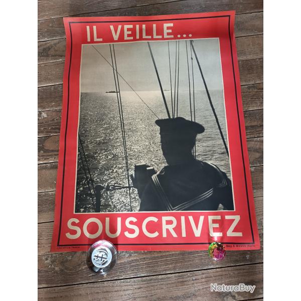 affiche de souscription 1939/1940 "il veille souscrivez"