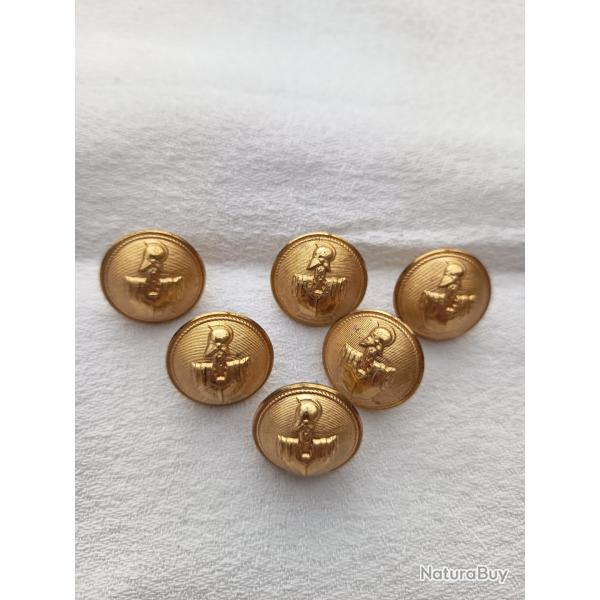 Lot de 6 boutons pour veste militaire du g�nie diam�tre 21 mm dor�s