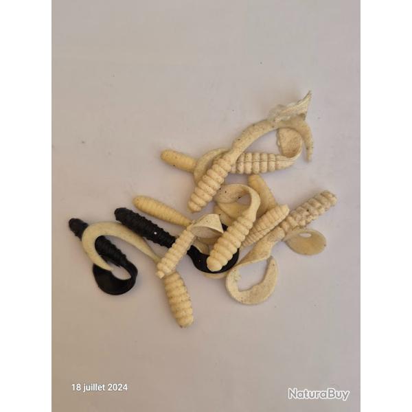 Sachet de 10 Leurres cr�mes et noirs souples 5-8 cm
