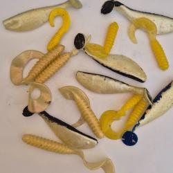 Sachet de 9 Leurres et 6 poissons cr&egrave;mes et noirs souples