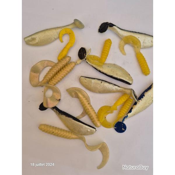 Sachet de 9 Leurres et 6 poissons cr�mes et noirs souples