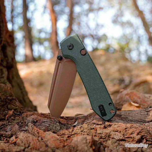 Couteau Vosteed Raccoon 2.0 Lame Sheepsfoot Acier 14C28N Manche G10 Green Button Lock VOSA2929