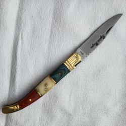couteau Laguiole Bougna manche tricolore os et bois - patriote - longueur 22 cm