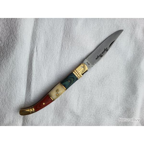 couteau Laguiole Bougna manche tricolore os et bois - patriote - longueur 22 cm