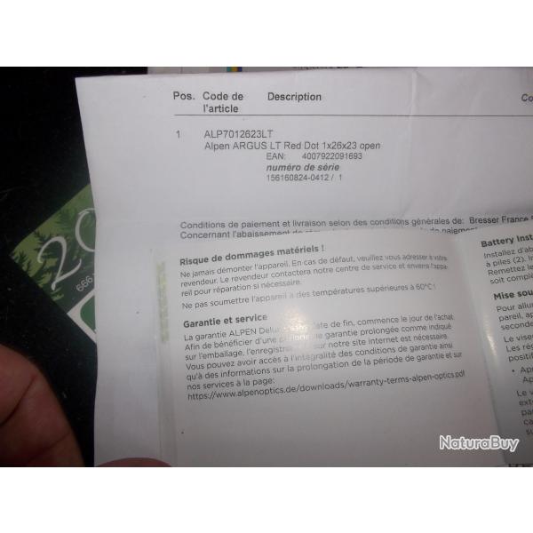 point rouge alpen optic 1x26x23 / allemand
