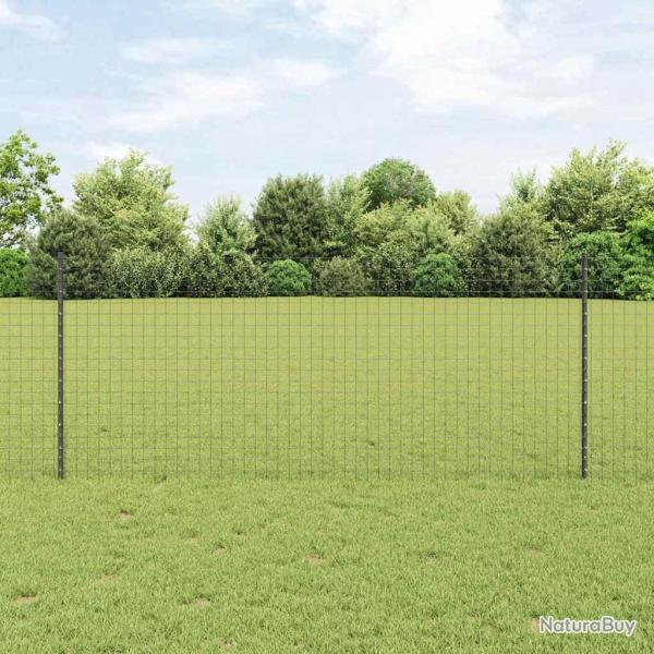 Cl�ture avec poteau Gris 1 x 10 m Acier et PVC