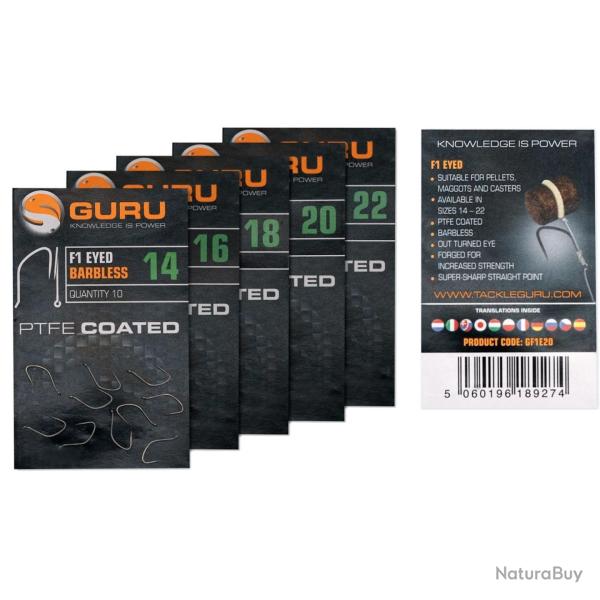 GURU HAME�ON TACKLE - F1 EYED BARBLESS HOOK GURU 20