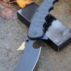 Couteau Pliant Falcon Semi-Automatique Lame Butcher Acier Inoxydable Manche ABS Noir Linerlock Clip