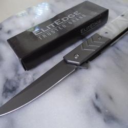 Couteau ElitEdge Semi Automatique Lame Trailing Point Acier 420C Manche R&eacute;sine Fa&ccedil;on Perle Linerlock