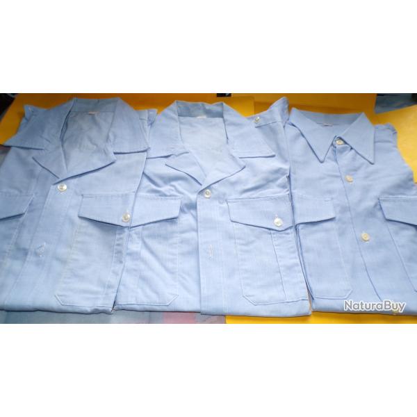ARMEE DE L'AIR : LOT DE 3 CHEMISES BLEU CLAIR , 2 MANCHES COURTES ET 1 MANCHES LONGUES , TAILLE M  ,