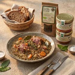 Jambonneau aux lentilles maison bio - 2 verrines de jambonneau 190g + 1 sachet de lentille 500g