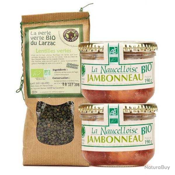 Jambonneau aux lentilles maison bio - 2 verrines de jambonneau 190g + 1 sachet de lentille 500g