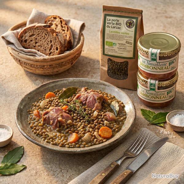Jambonneau aux lentilles maison bio - 2 verrines de jambonneau 190g + 1 sachet de lentille 500g