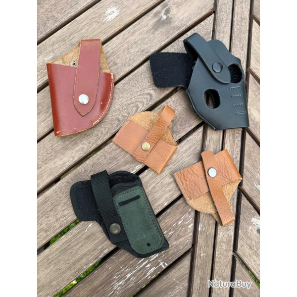 1� sans r�serve ! Lot �tui/holsters divers cuir et nylon