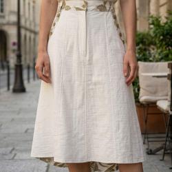MAYFLOWER PF334 Jupe longue ample pour femme le charme d un imprim&eacute; fleuri kaki et blanc