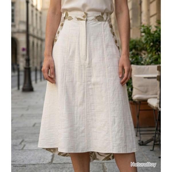 MAYFLOWER PF334 Jupe longue ample pour femme le charme d un imprim� fleuri kaki et blanc