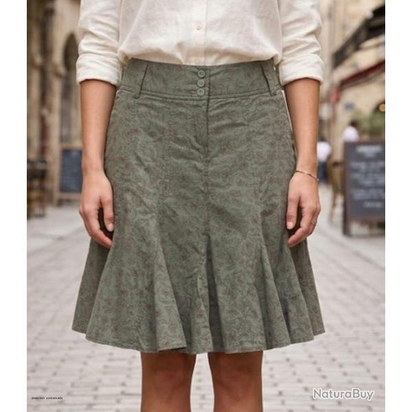 MAYFLOWER 011091U001 Jupe pliss�e fleurie pour femme l �l�gance naturelle du coton vert kaki