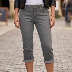 MAYFLOWER 110076U001 Pantacourt 5 poches pour femme le confort du denim stretch gris double stone