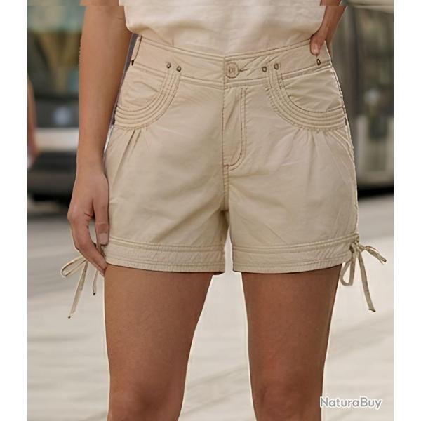 AXXANO AE1162S Short femme en coton beige sable avec cordon de serrage