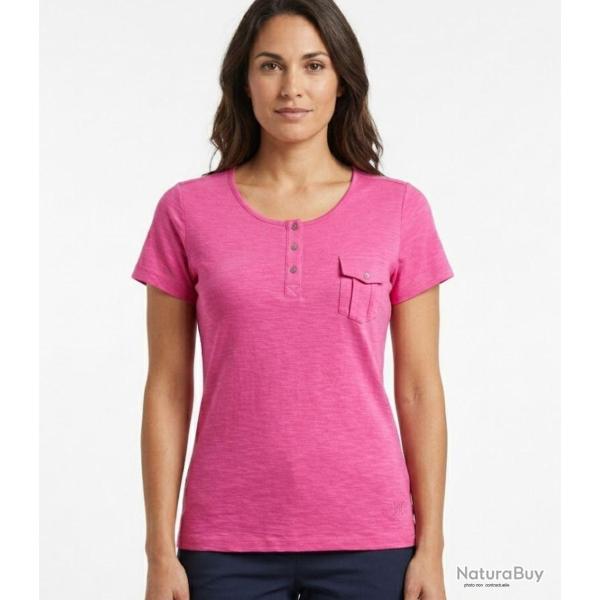 Tee shirt MAYFLOWER ASSIS3F Rose Fuchsia l �clat du coton avec col boutonn�