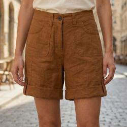 Short en coton et lin Femme MAYFLOWER BOCCAC la l&eacute;g&egrave;ret&eacute; naturelle &agrave; longueur ajustable