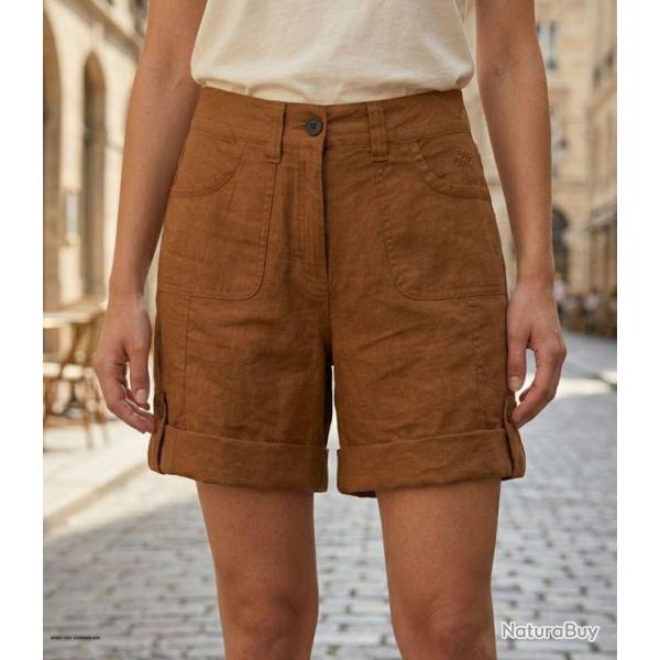 Short en coton et lin Femme MAYFLOWER BOCCAC la l�g�ret� naturelle � longueur ajustable