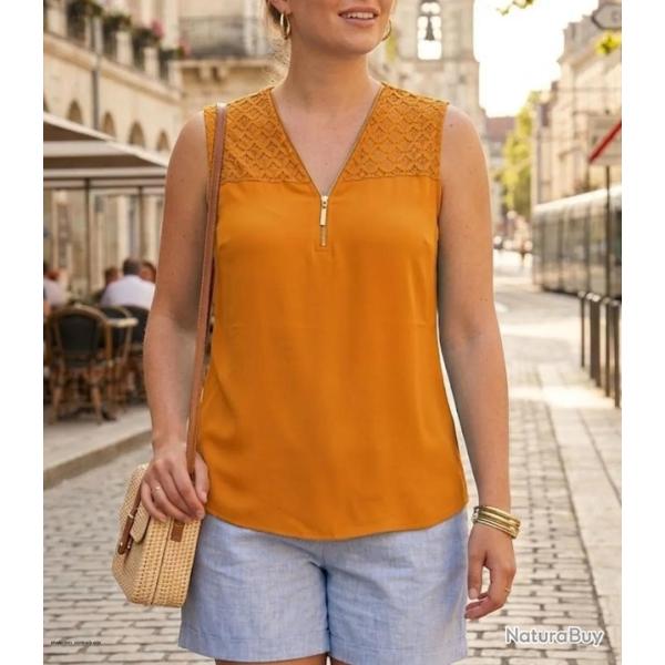 Mayflower CHF3053B Top sans manches jaune en cr�pe pour un look d'�t� lumineux 38