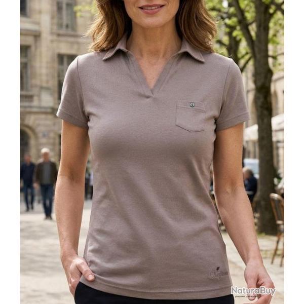 Polo Mayflower Dagan1 en coton beige le style col V avec poche poitrine boutonn�e