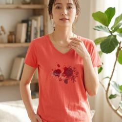 Tee shirt MAYFLOWER DELFINO2 col V &eacute;clat et douceur en coton rose