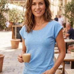 Tee shirt MAYFLOWER DELHI3 sans manches fra&icirc;cheur azur en coton flamm&eacute;