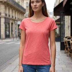 Tee-shirt MAYFLOWER DERICK2 col bateau : l'&eacute;l&eacute;gance du coton flamm&eacute; corail 44