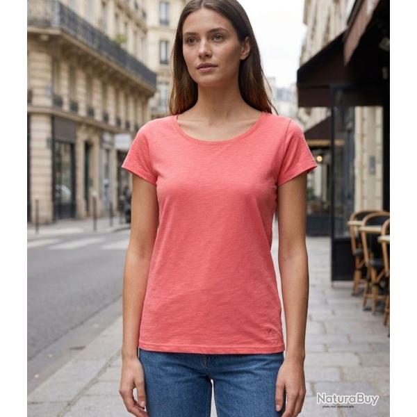 Tee-shirt MAYFLOWER DERICK2 col bateau : l'�l�gance du coton flamm� corail 44