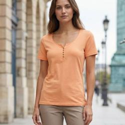 Tee shirt MAYFLOWER DETROIT1 en coton bio douceur et style col boutonn&eacute; orange