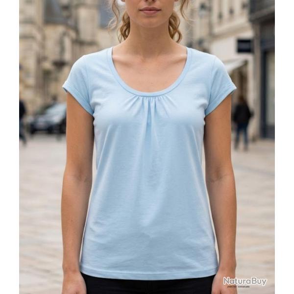 Tee shirt Mayflower Djibouti3 en coton bio la douceur du bleu clair et des fronces f�minines