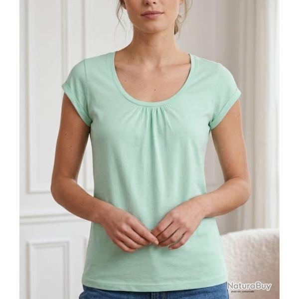Tee shirt Mayflower Djibouti4 en coton bio la douceur du vert sauge et des fronces f�minines