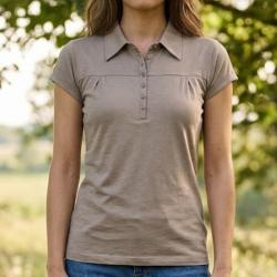 Polo Mayflower Dusty1 pour femme en coton flamm&eacute; taupe le chic textur&eacute; au naturel