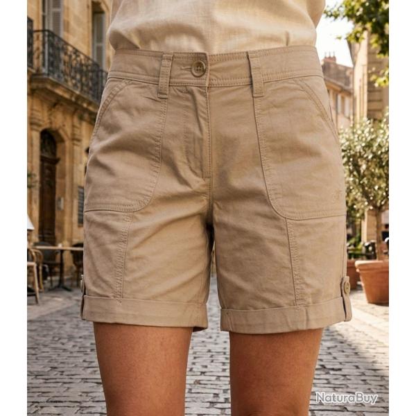 Short en coton Femme MAYFLOWER EXTRA1B le confort d un basique � revers ajustables