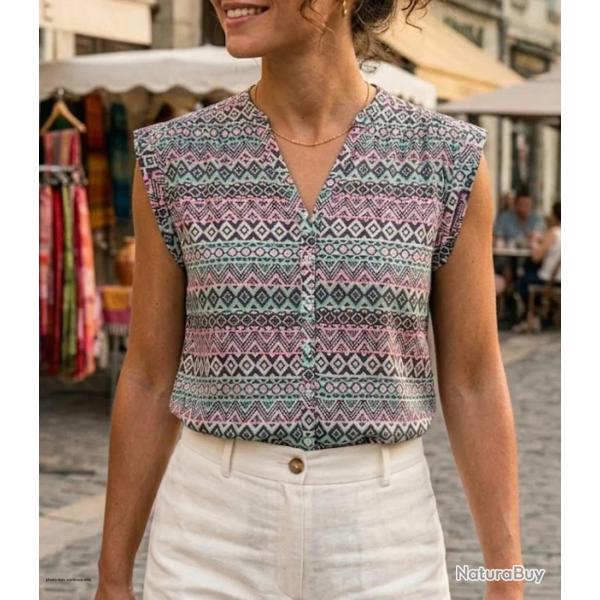 Chemisier sans manches MAYFLOWER LE1805 le top en viscose fluide et color� pour l �t�