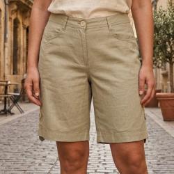 Short grandes tailles Femme AXONE MAGO1 : le confort naturel du coton et lin &agrave; longueur r&eacute;glable 48