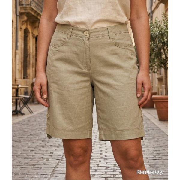 Short grandes tailles Femme AXONE MAGO1 : le confort naturel du coton et lin � longueur r�glable 48