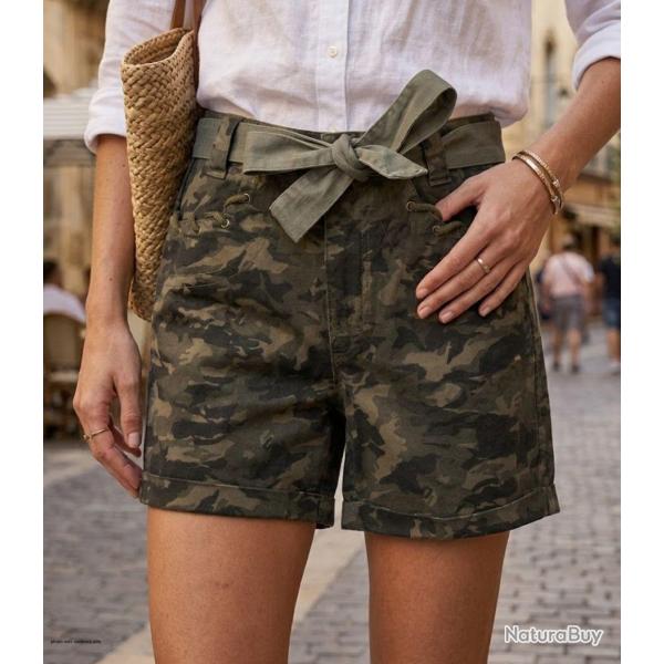 Short camouflage Femme MAYFLOWER MAXI1 le style baroudeur chic � ceinture fantaisie
